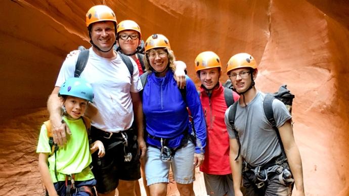 Tim Barckholtz famil poses in canyon